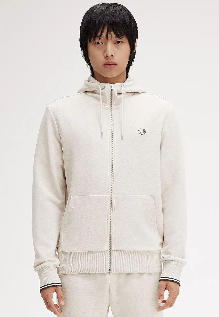 Fred Perry - Hooded Zip Through Porridge Marl/Anchor Grey - Felpa con zip