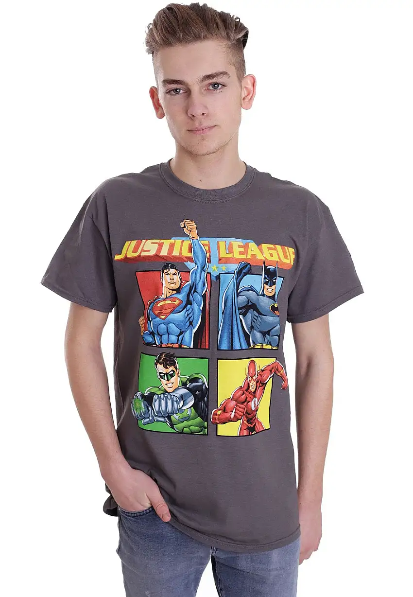 Justice League - Squares Charcoal - T-Shirt