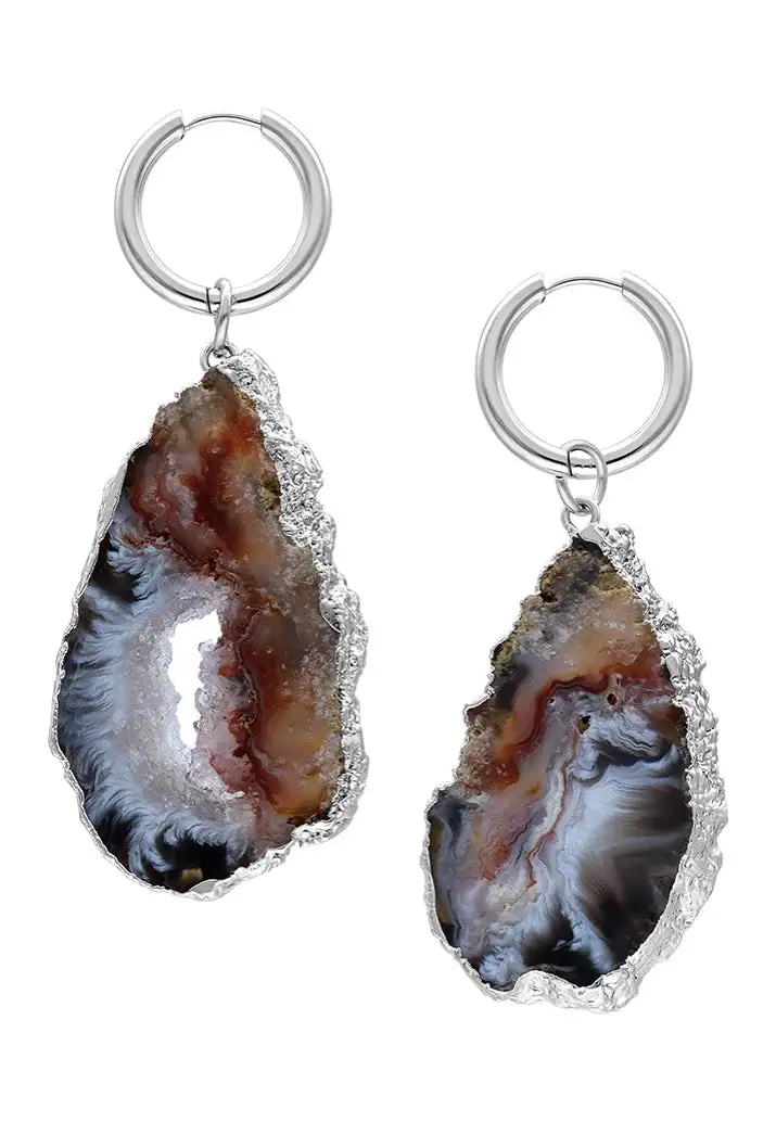 Wildcat - Little Indian Agate Large Silver - Orecchini