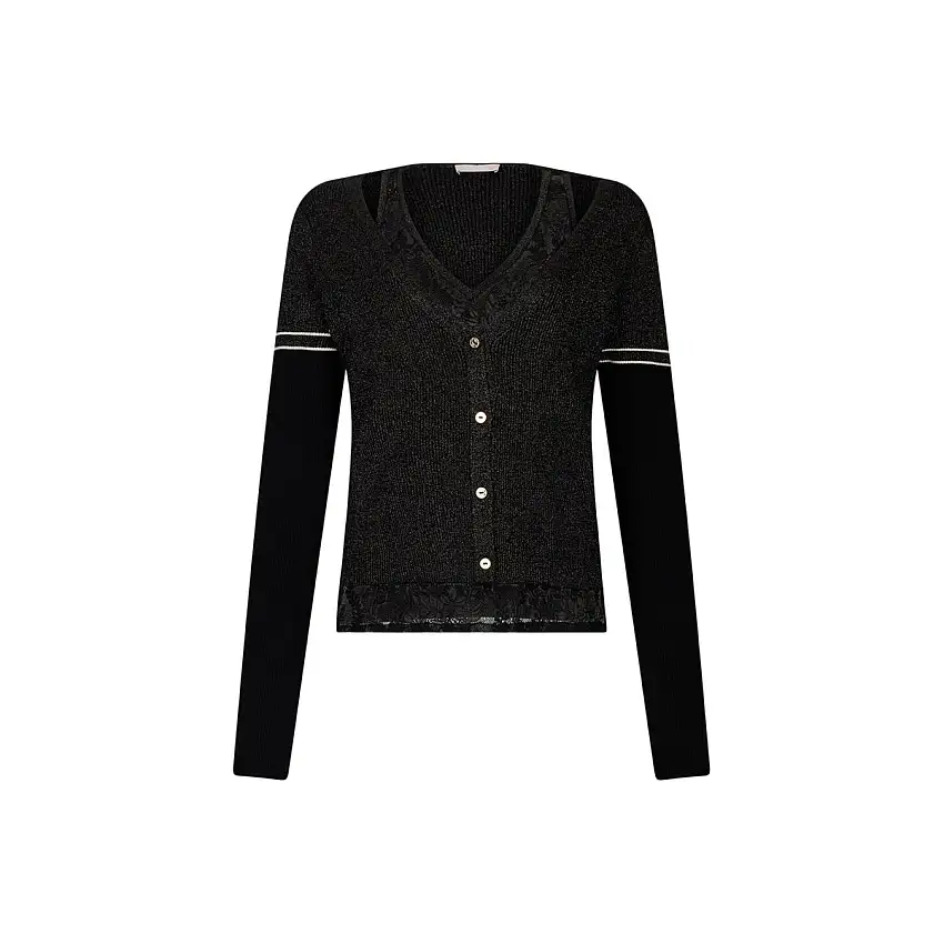 Cardigan Donna lurex dettaglio pizzo