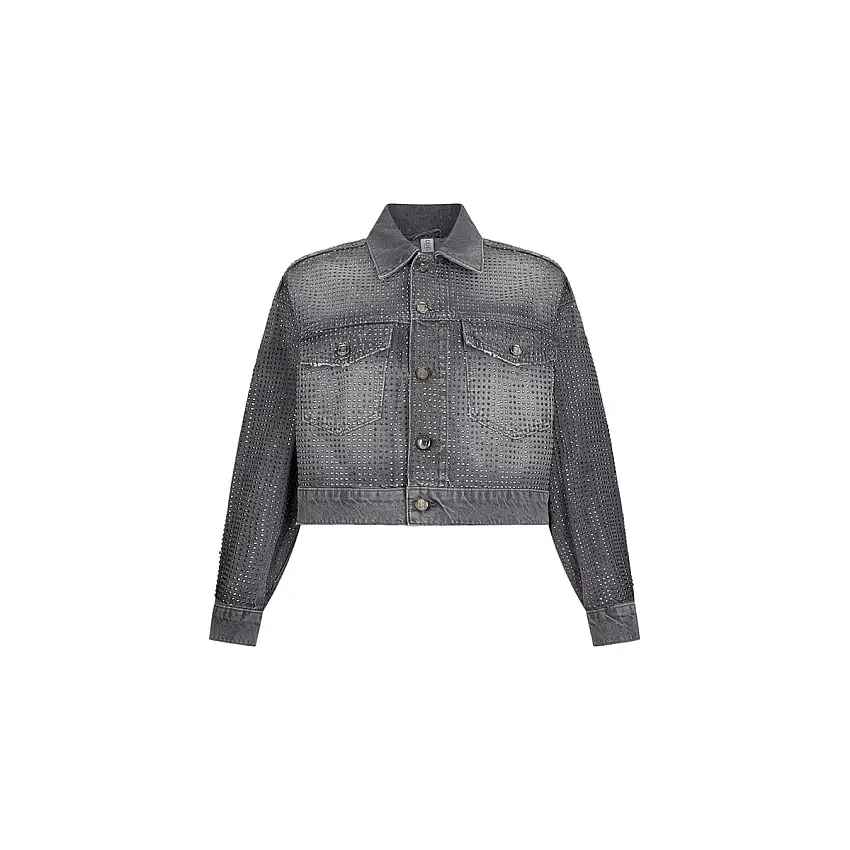 Giacca Donna cropped in denim con strass