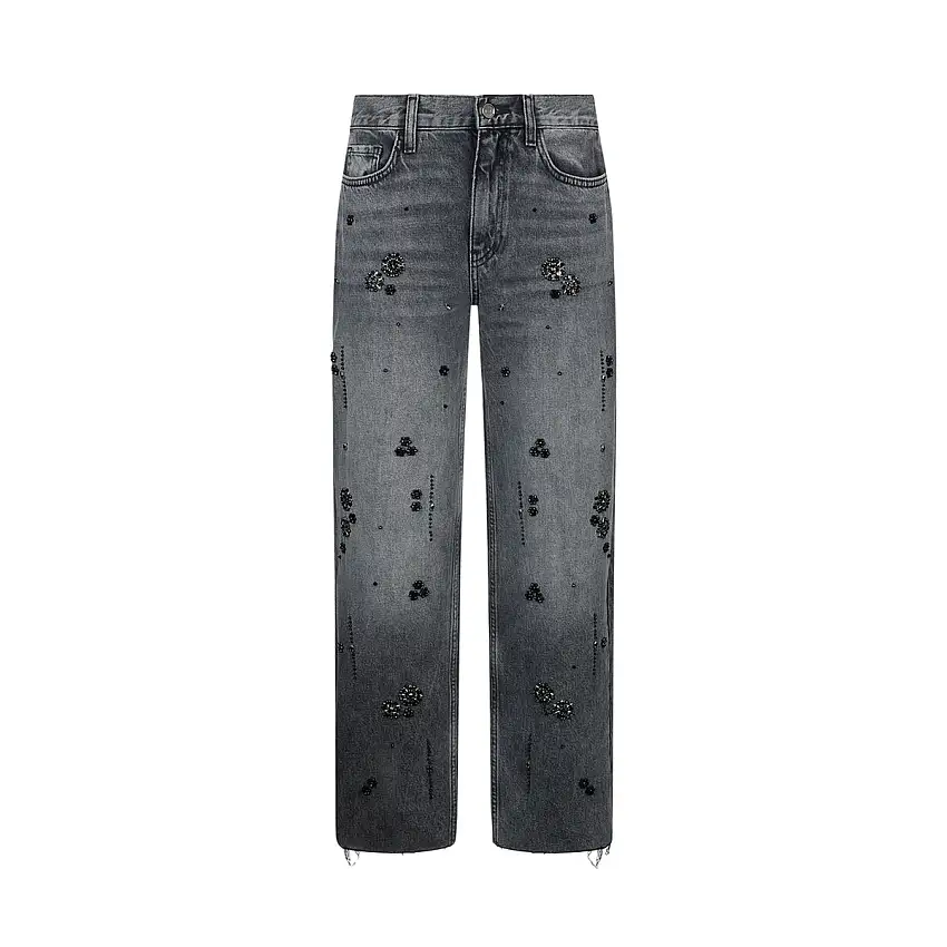 Jeans Donna straight con strass denim grigio