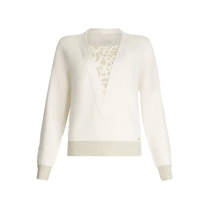 Maglia Donna a V con inserto animalier