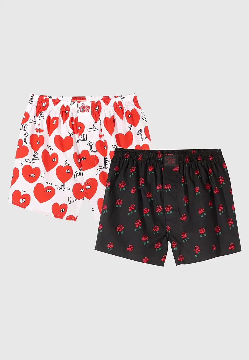 Lousy Livin - Rose & Valentines Pack Of 2 Black & White - Boxer
