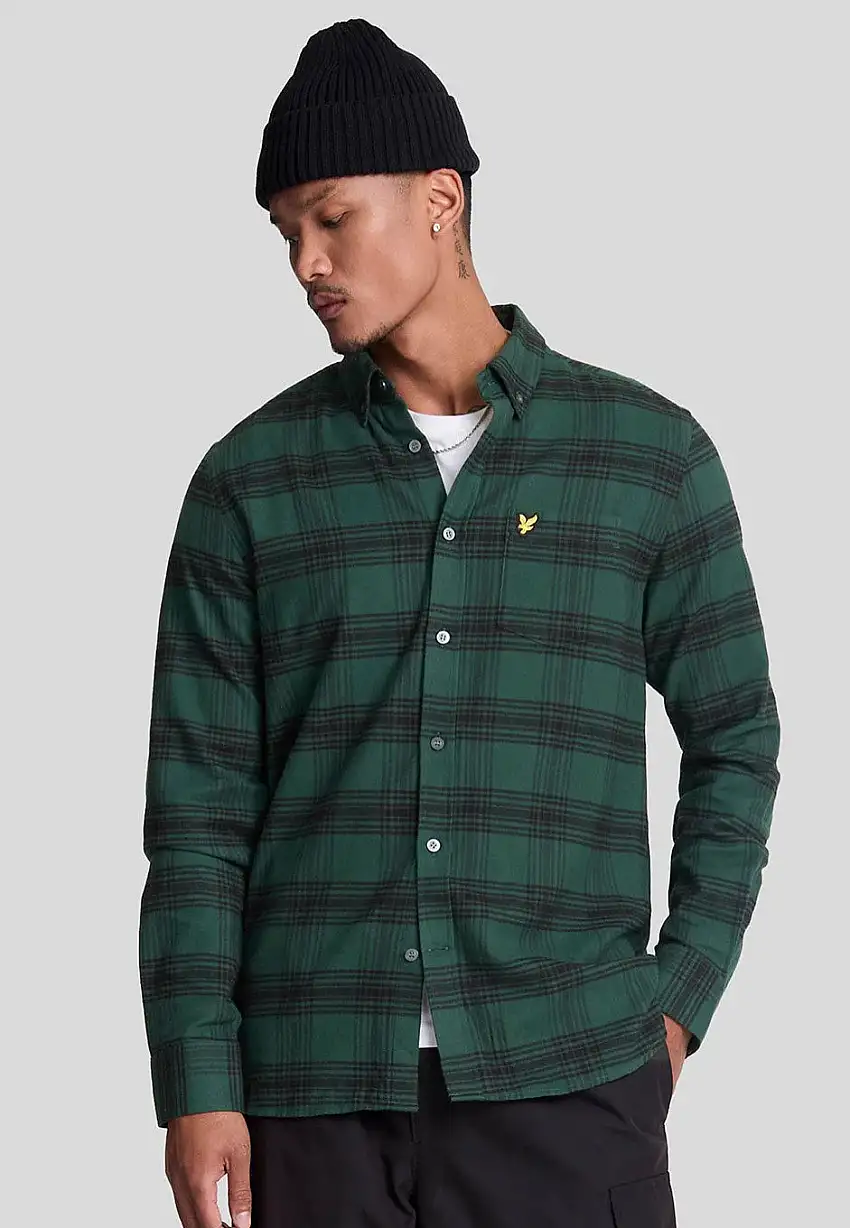 Lyle & Scott - Tonal Check Flannel Argyle Teal/Jet Black - Camicia