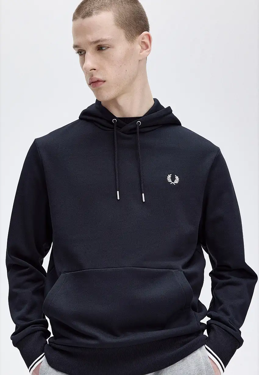 Fred Perry - Tipped Hooded Navy - Felpa con cappuccio