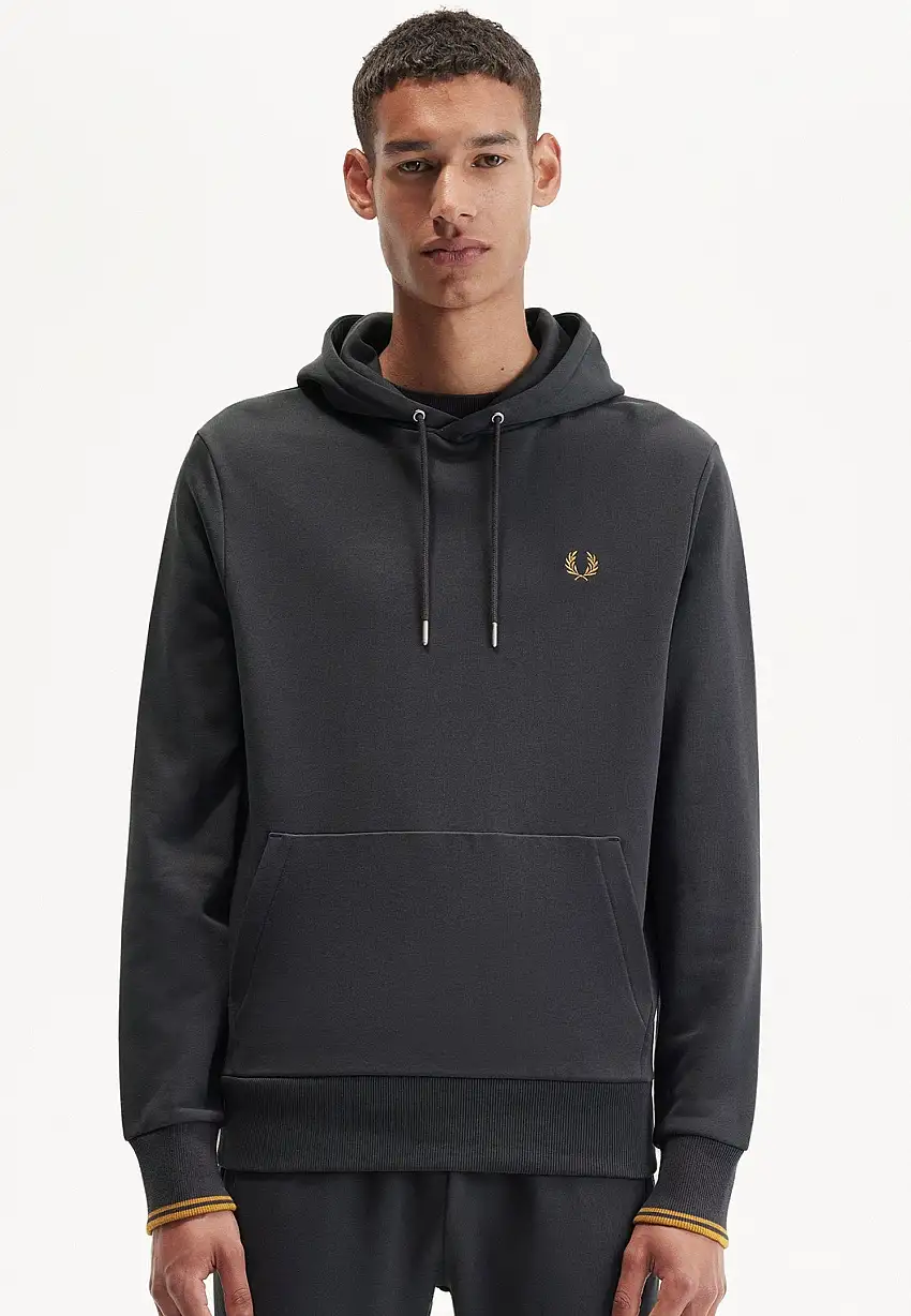 Fred Perry - Tipped Hooded Anchor Grey/Dark Caramel - Felpa con cappuccio