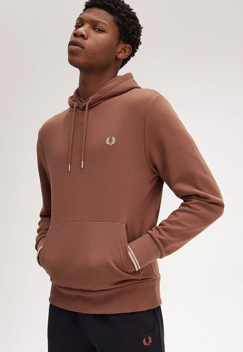 Fred Perry - Tipped Hooded Whisky Brown/Porridge Marl - Felpa con cappuccio