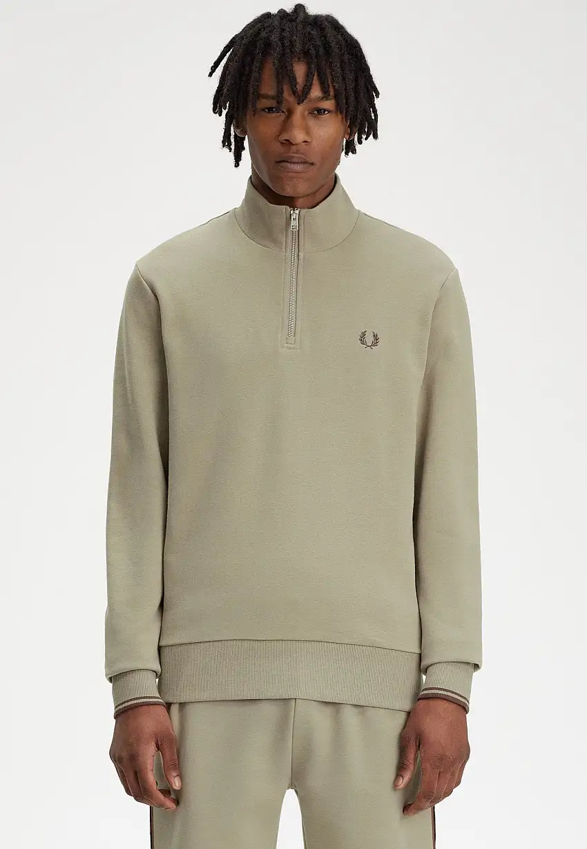 Fred Perry - Half Zip Warm Grey/Brick - Pullover