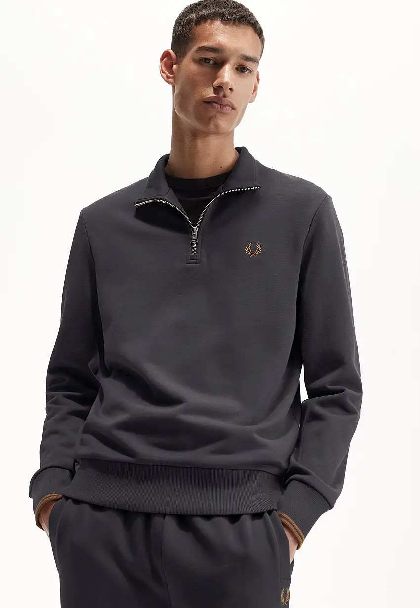 Fred Perry - Half Zip Anchor Grey/Dark Caramel - Pullover