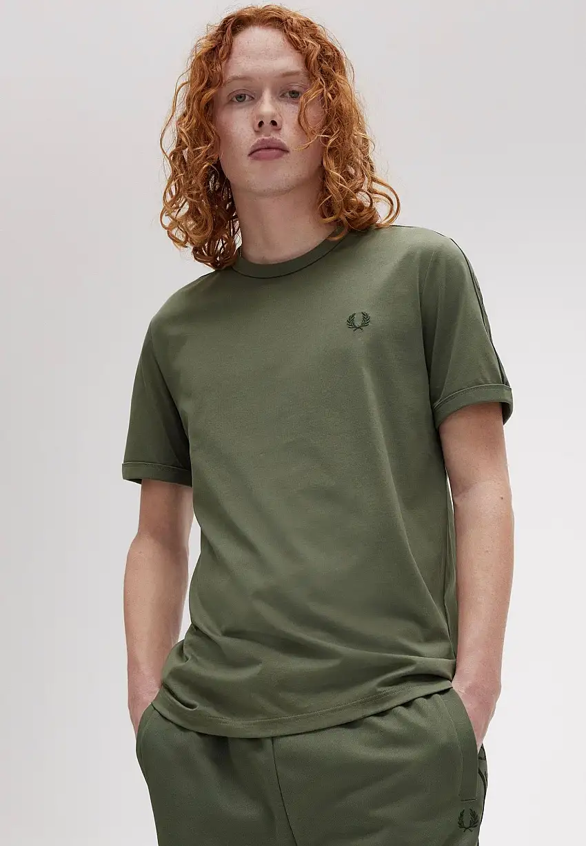 Fred Perry - Contrast Tape Ringer Laurel Wreath Green/Night Green - T-Shirt