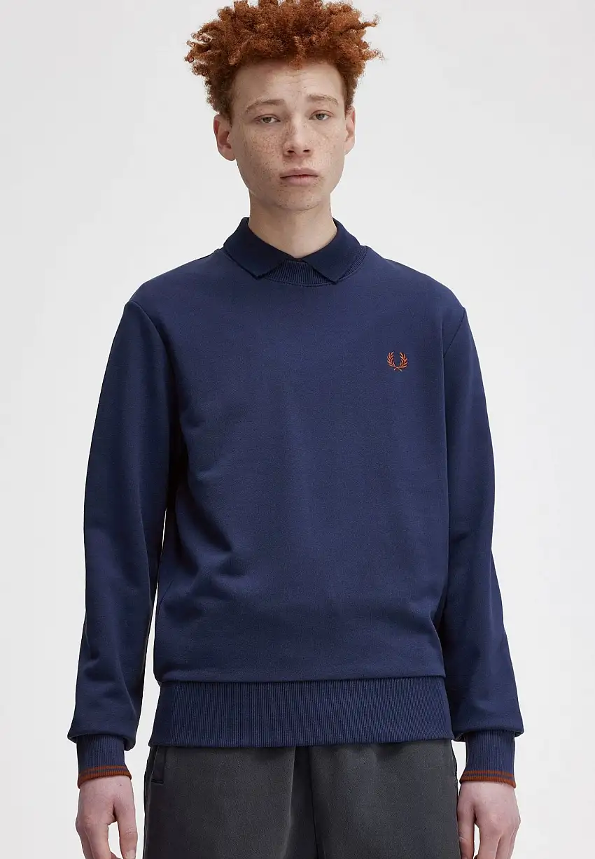Fred Perry - Crew Neck French Navy/Whisk - Felpa