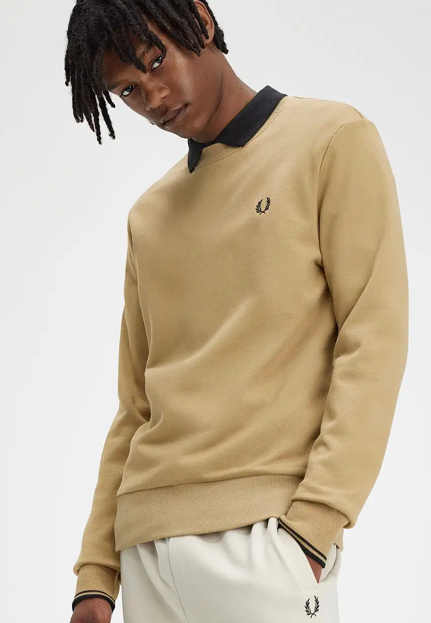 Fred Perry - Crew Neck Warm Stone/Black - Felpa