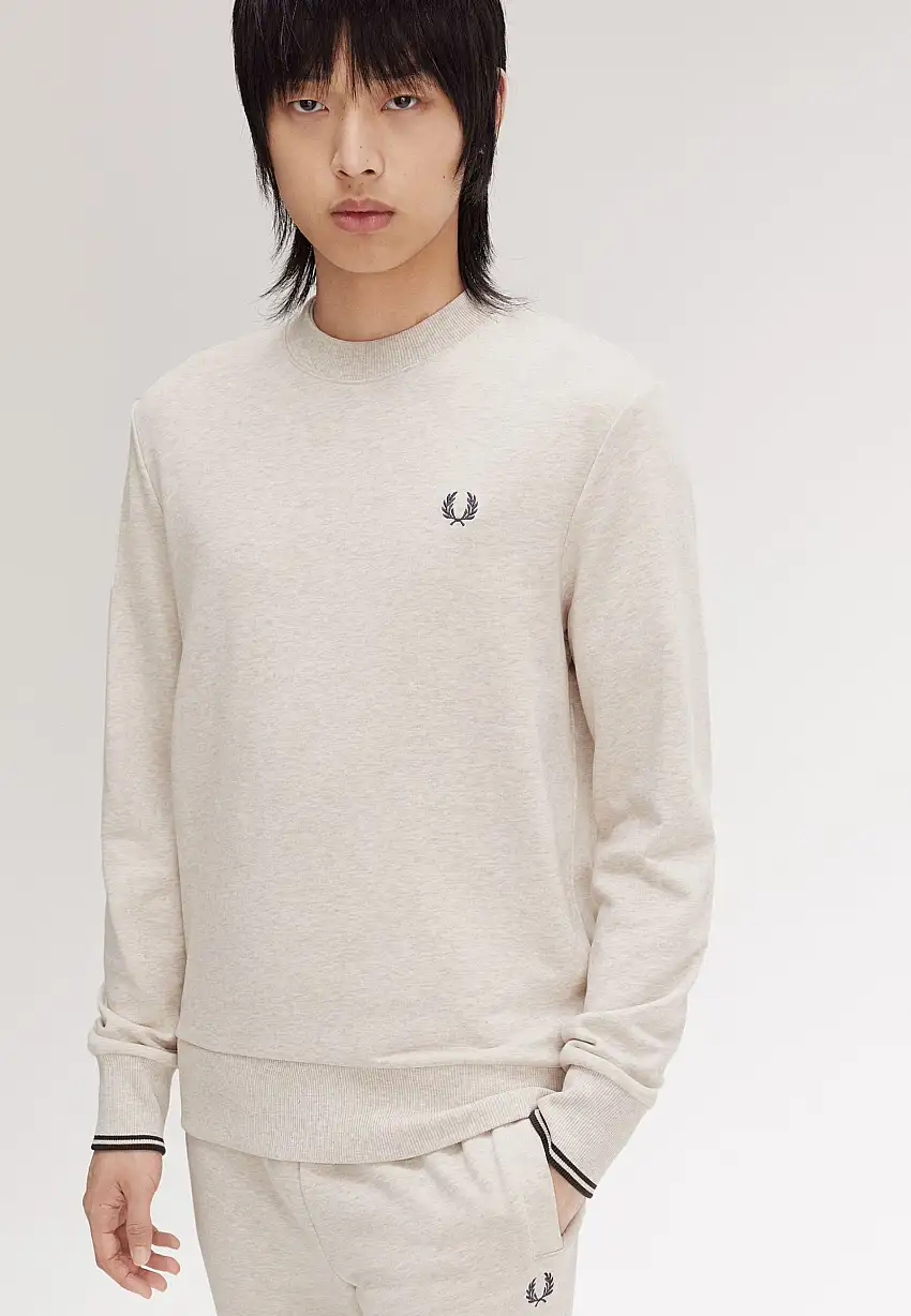 Fred Perry - Crew Neck Porridge Marl/Anchor Grey - Felpa