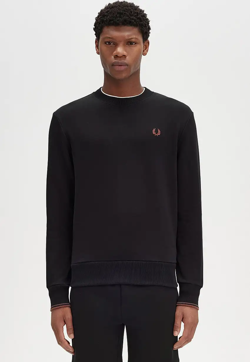 Fred Perry - Crew Neck Black/Whisky Brown - Felpa