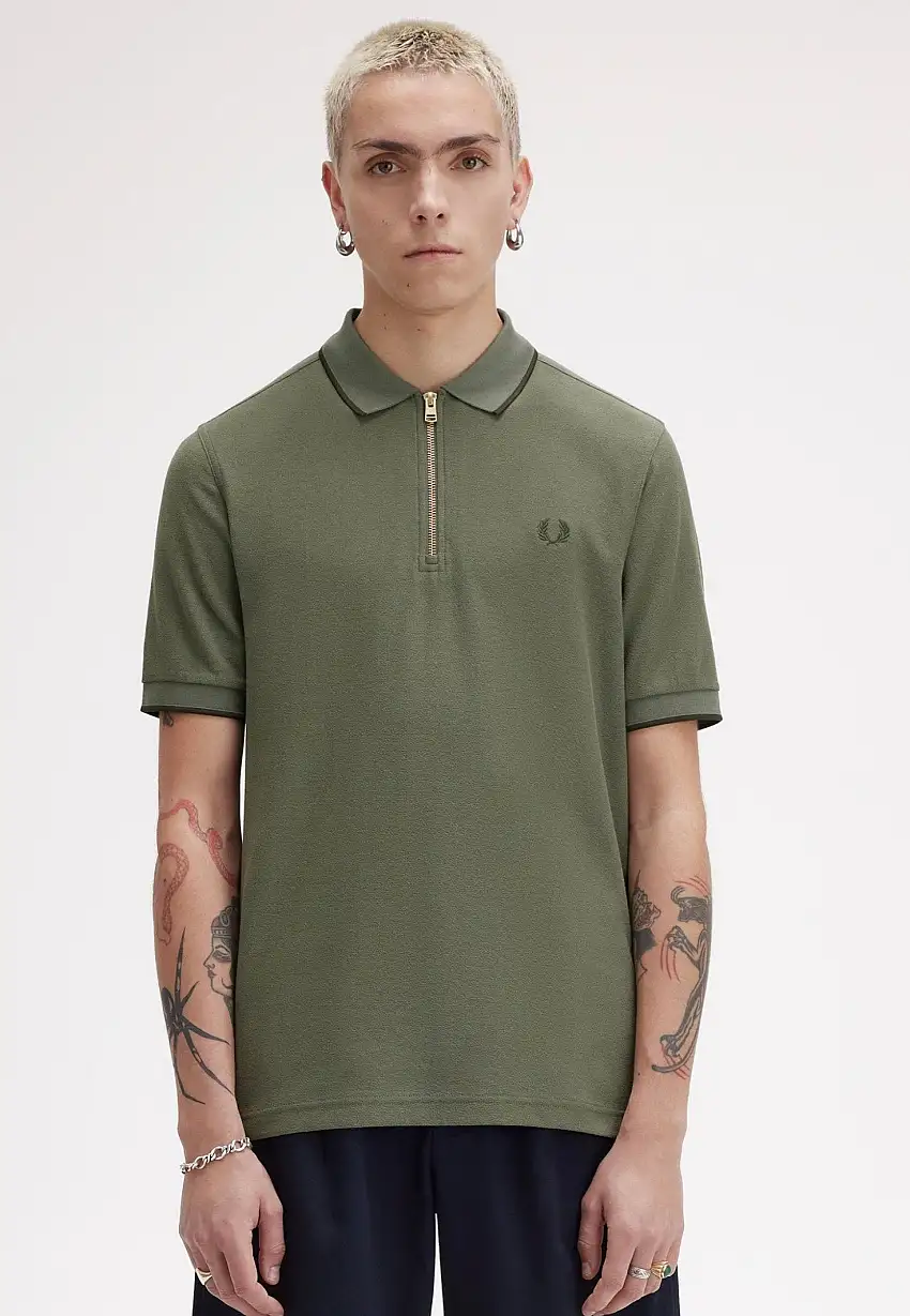 Fred Perry - Crepe Pique Zip Neck Laurel Wreath Green - Polo