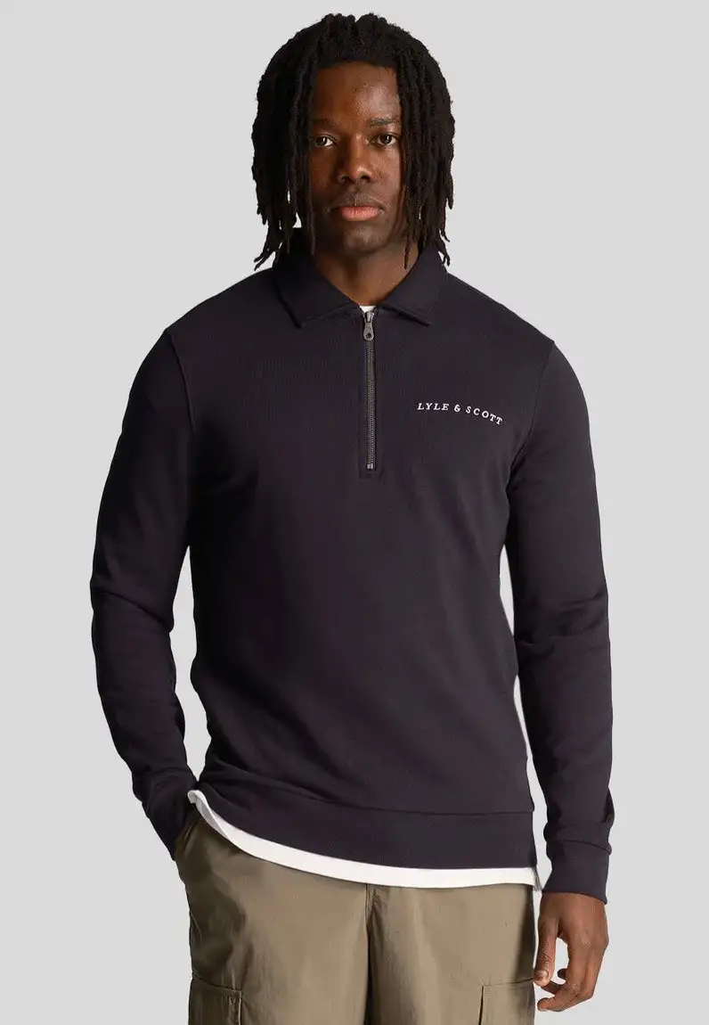 Lyle & Scott - Loopback Embroidered Collared Dark Navy - Felpa