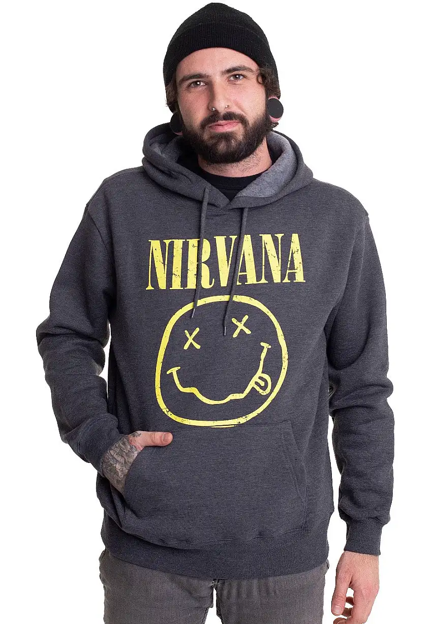 Nirvana - Yellow Happy Face Charcoal - Felpa con cappuccio