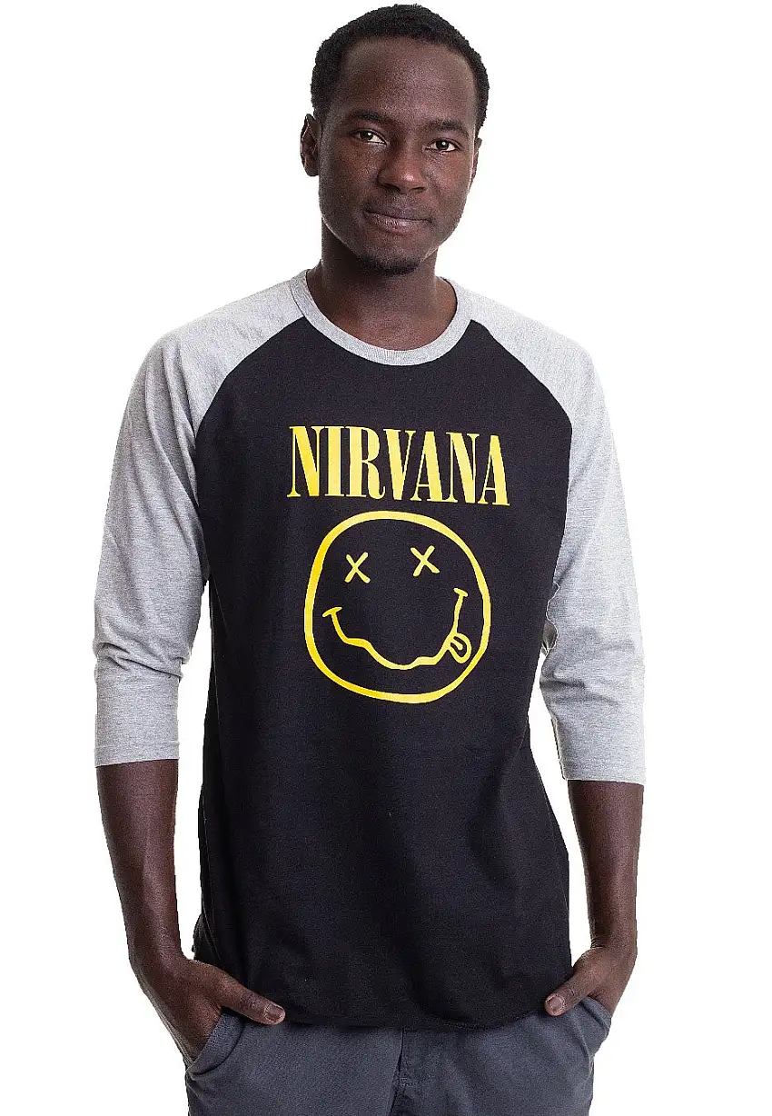 Nirvana - Yellow Happy Face Black/ Grey - T-Shirt a maniche lunghe