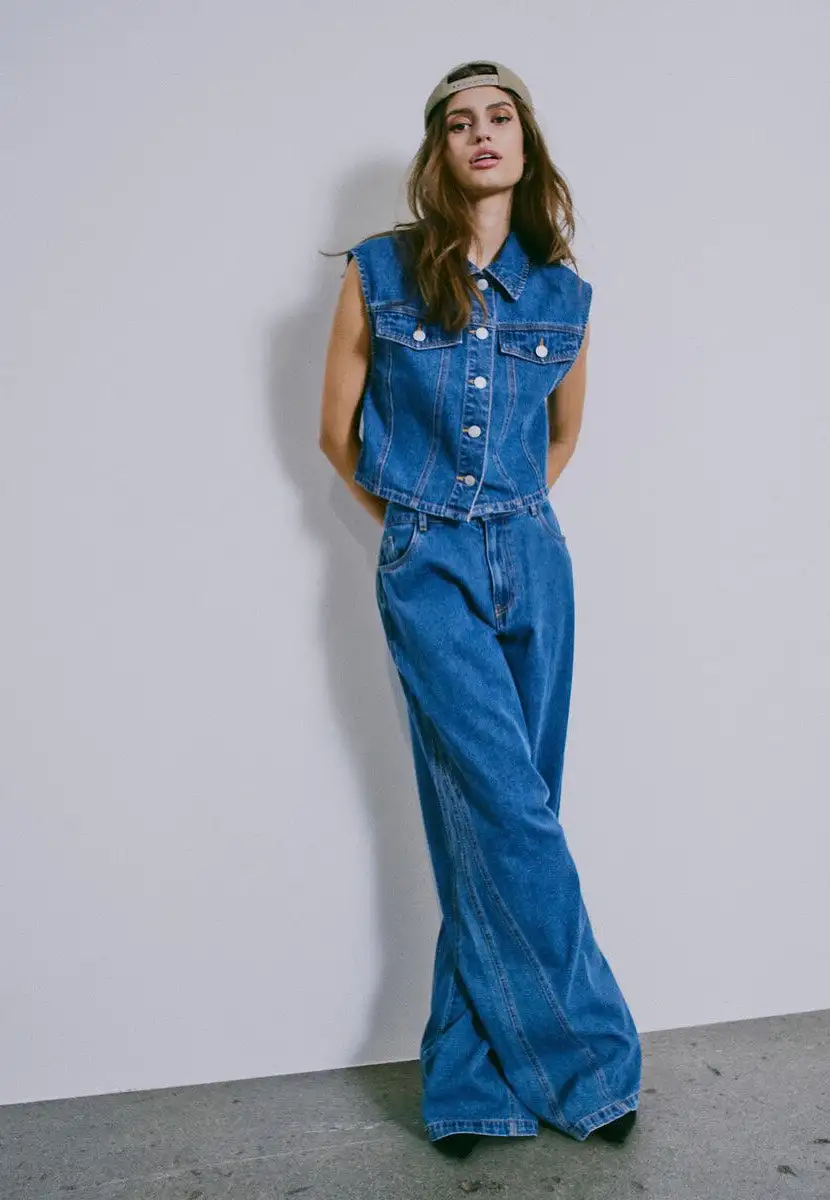 Noisy May - Robie Regular Crop Medium Blue Denim - Gilet