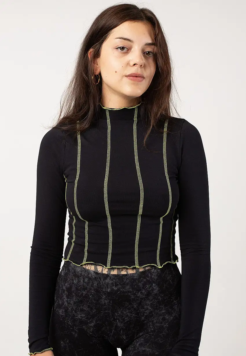 Noisy May - Kerry Highneck Stitch Black - Top