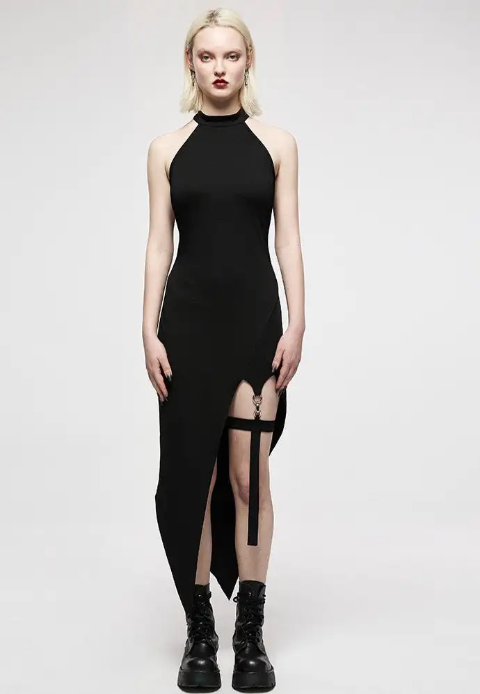 Punk Rave - Pagan Heart Halterneck With Garter Black Print - Vestito