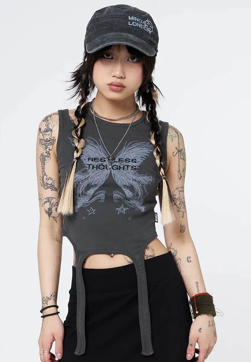 Minga London - Restless Thoughts Grey Straps Black - Top