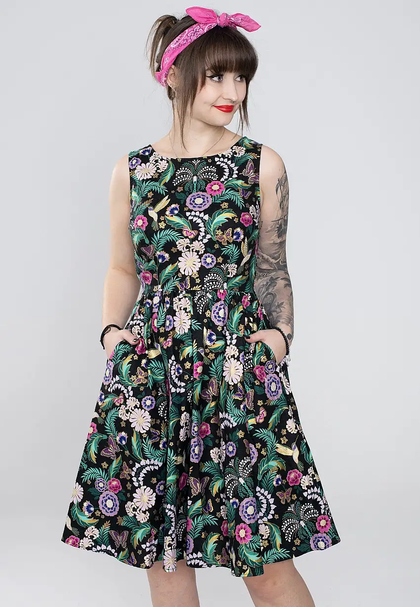 Retrolicious - Hummingbird Vintage Black - Vestito