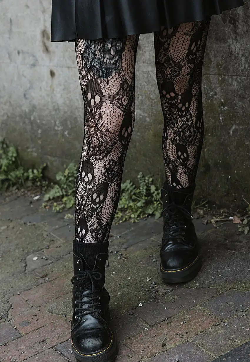 Pamela Mann - Rose Skull Net Black - Collant