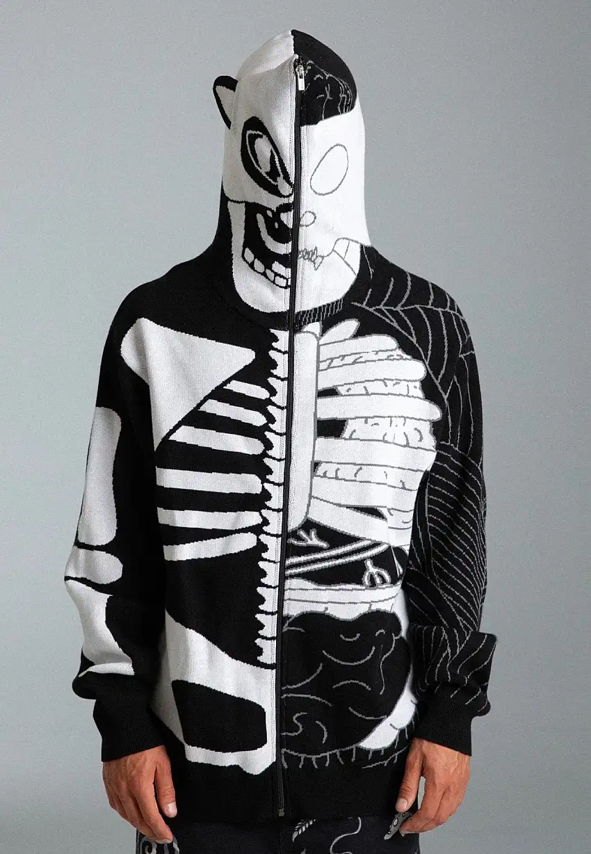 RIPNDIP - Skelly Nerm Black/White - Felpa con zip