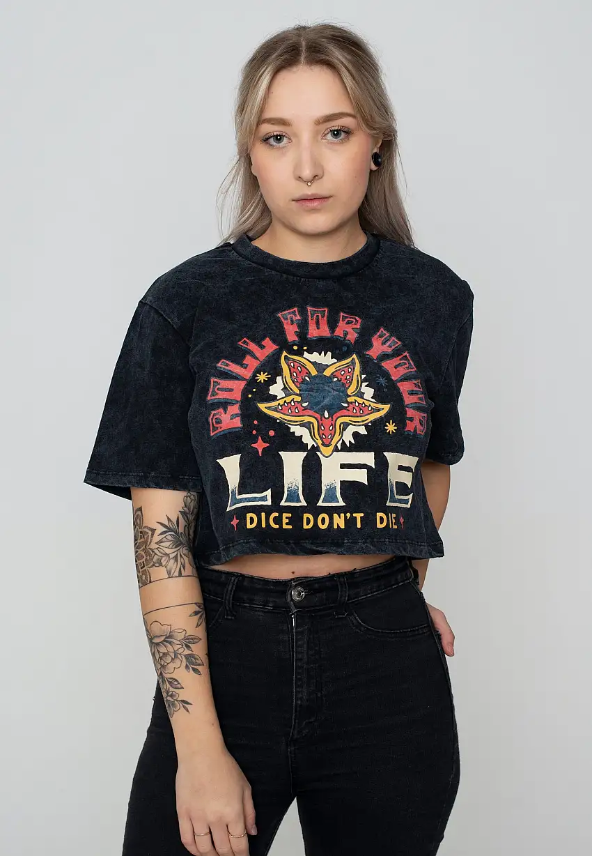 Stranger Things - Hellfire Front Print Cropped Charcoal - T-Shirt