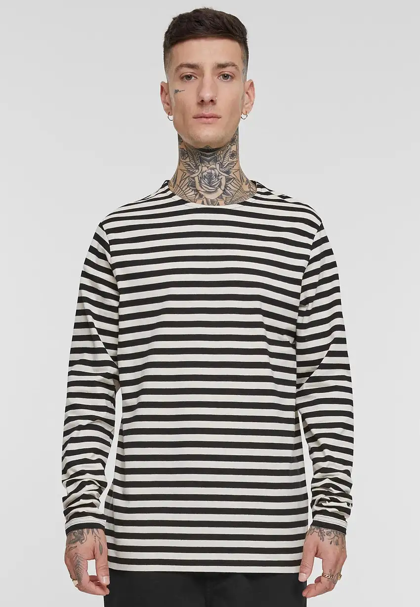 Urban Classics - Regular Stripe Whitesand/Black - T-Shirt a maniche lunghe