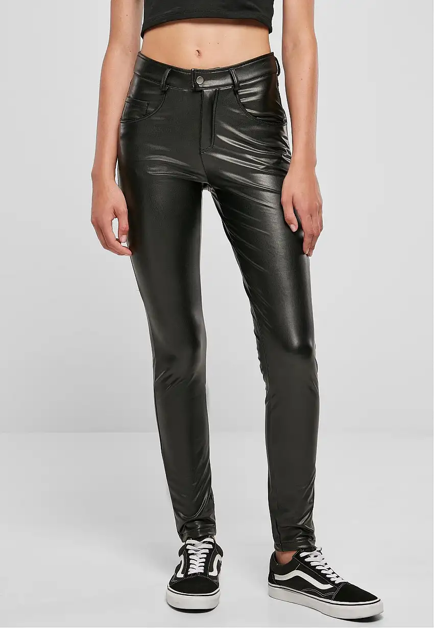 Urban Classics - Ladies Mid Waist Synthetic Leather Black - Pantaloni