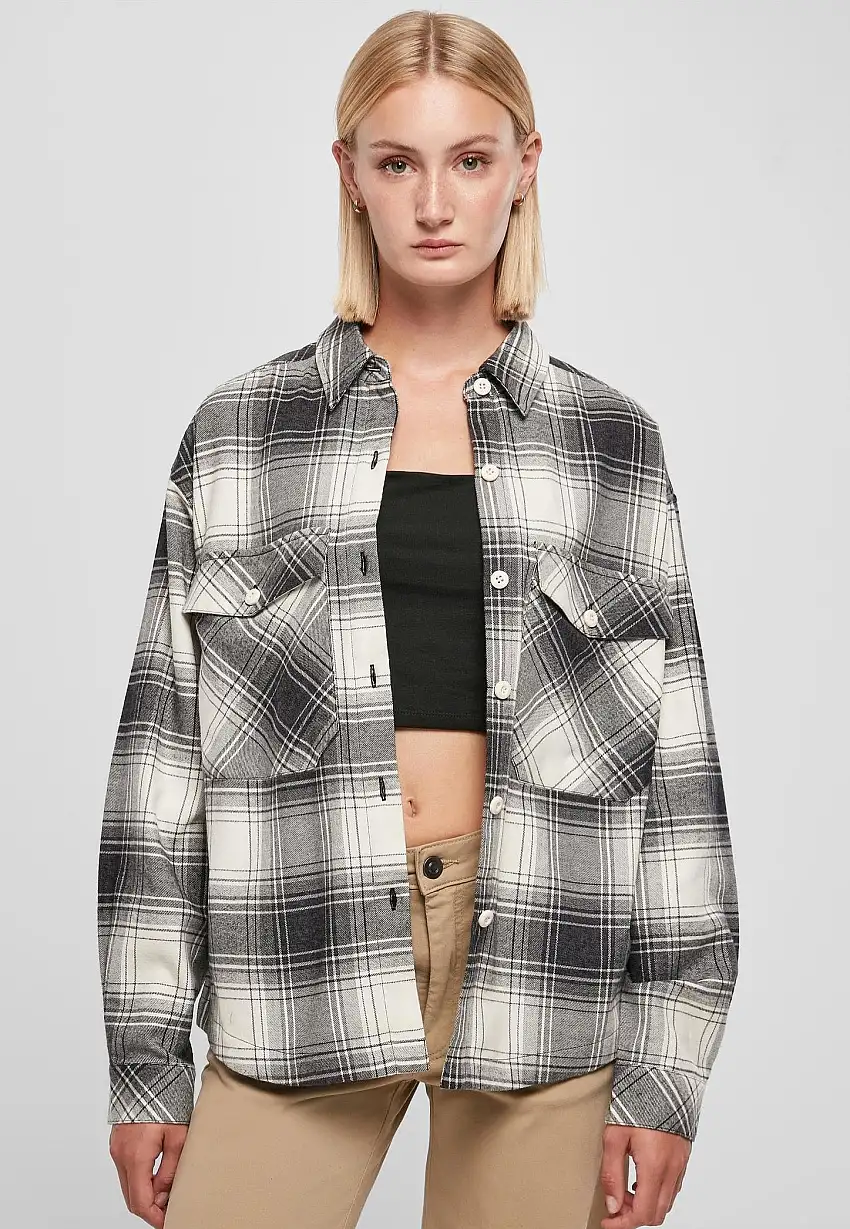 Urban Classics - Ladies Oversized Check Whitesand/Black - Camicia