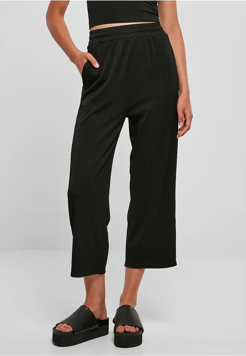 Urban Classics - Ladies Straight Leg Rib Interlock Black - Pantaloni