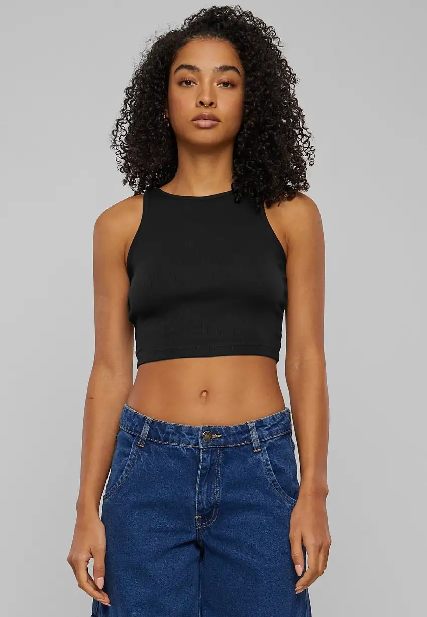 Urban Classics - Ladies Organic Cropped Rib Black - Top