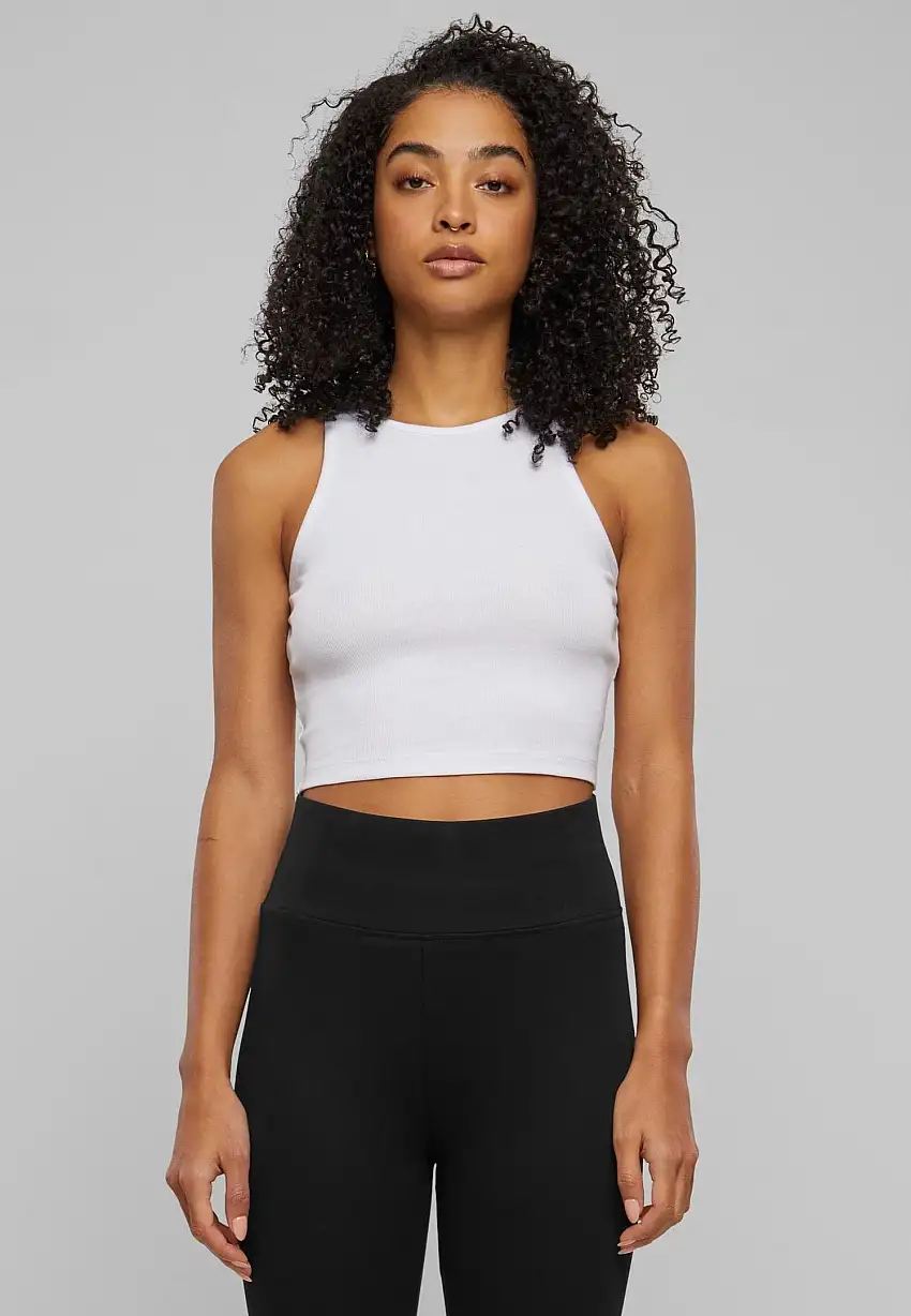 Urban Classics - Ladies Organic Cropped Rib White - Top