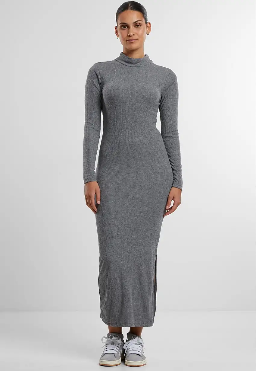 Urban Classics - Ladies Rib Longsleeve Mockneck Darkgreymelange - Vestito