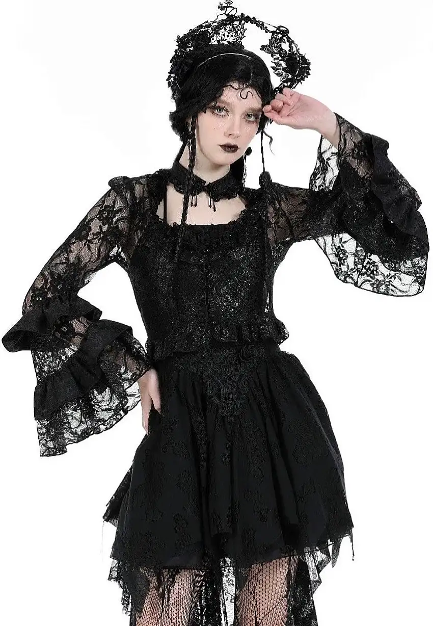 Dark In Love - Gothic Sexy Lace Petal Sleeve Black - Top