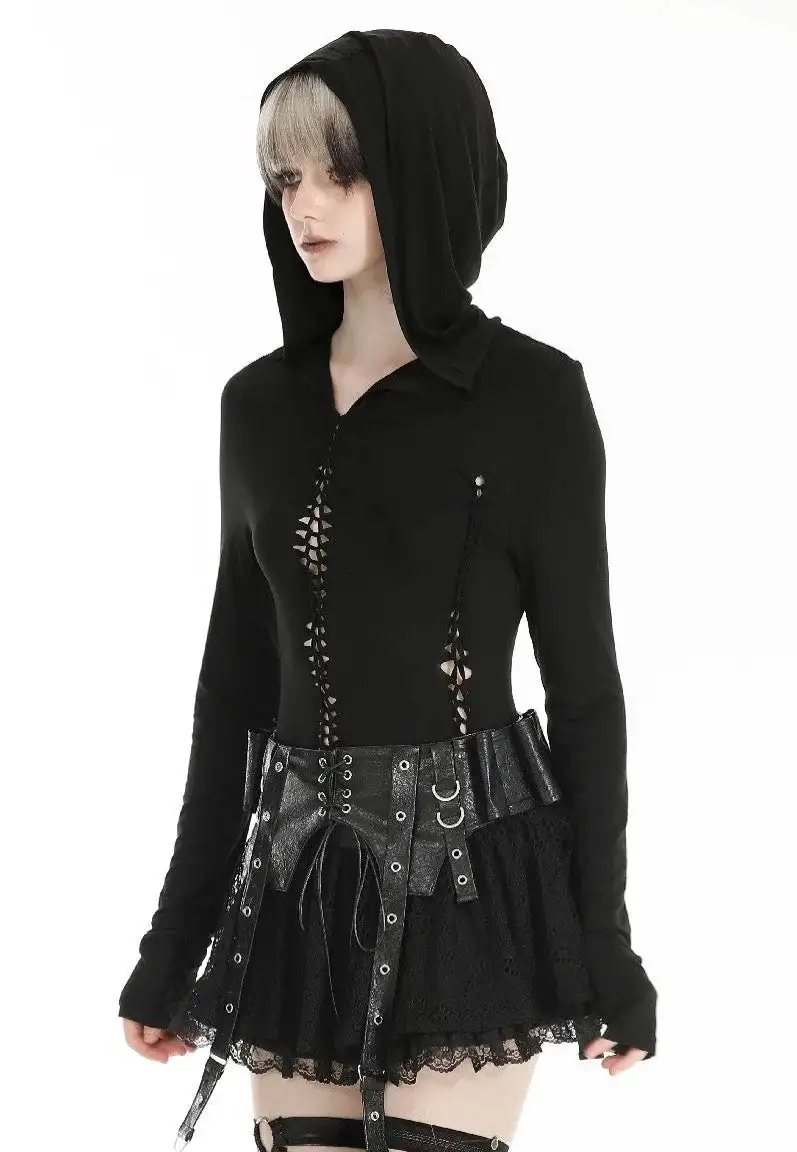 Dark In Love - Gothic Assasin Fitted Hollow Out Black - Top