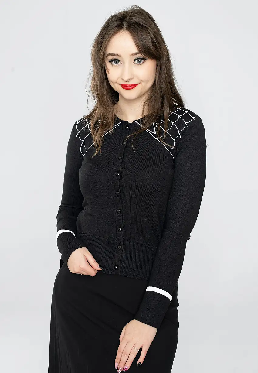 Voodoo Vixen - Virginia Long Sleeve Spider Web Collar Black - Cardigan