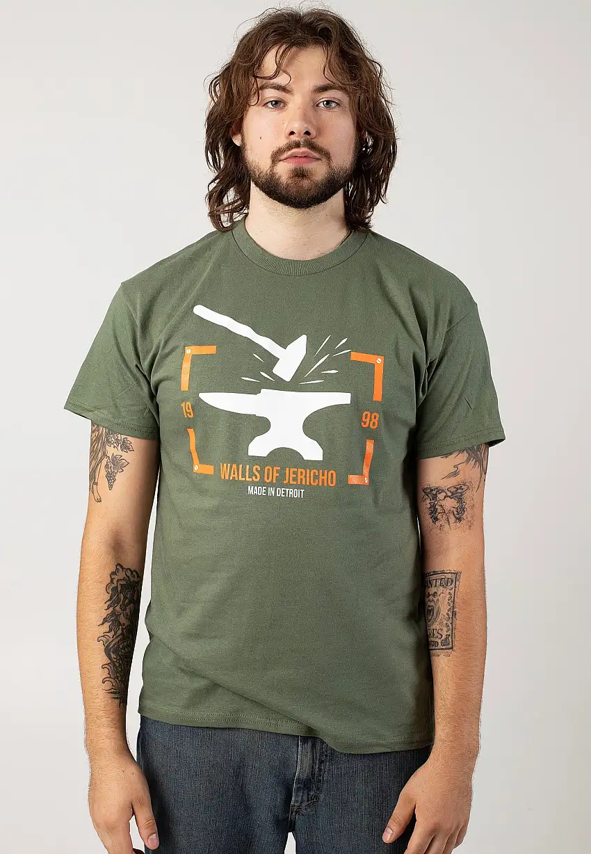 Walls Of Jericho - Hammer And Anvil Military Green - T-Shirt