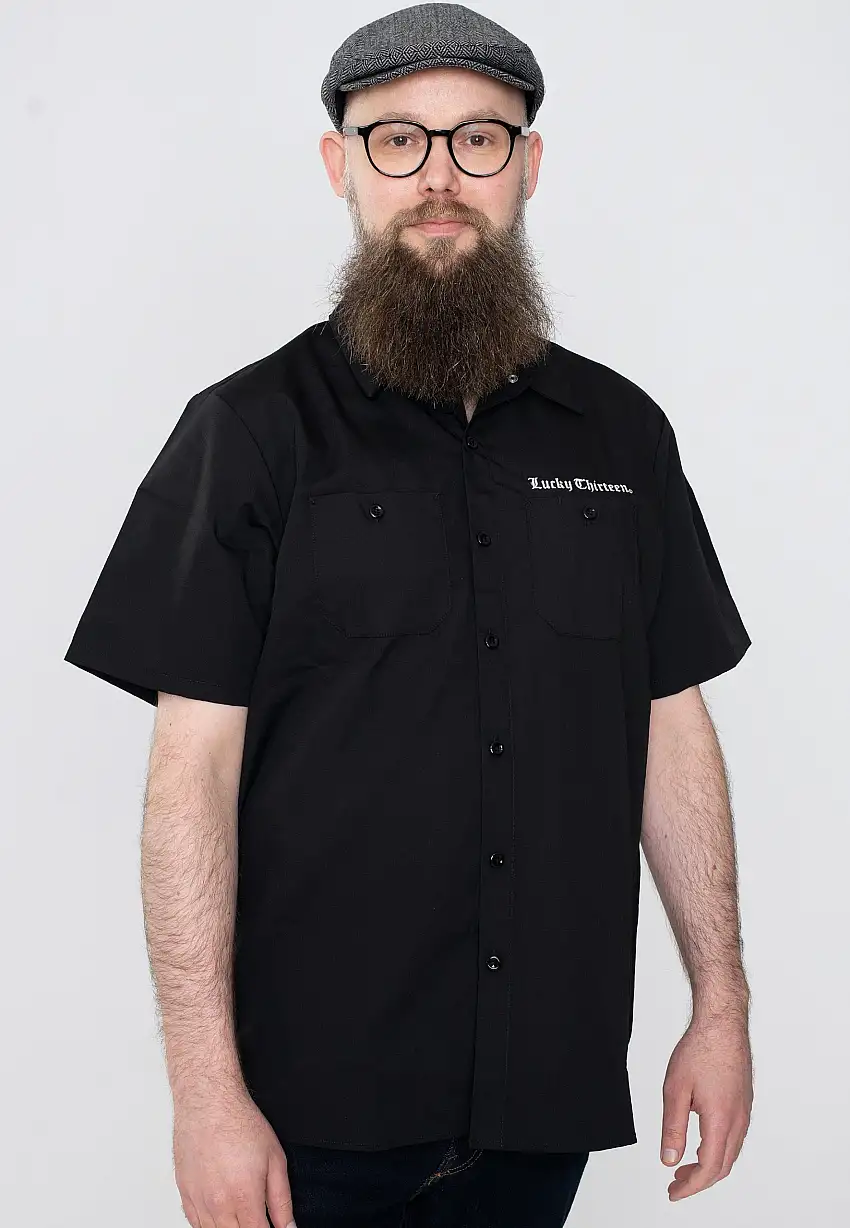 Lucky 13 - The Winged Skully Work Charcoal - Camicia